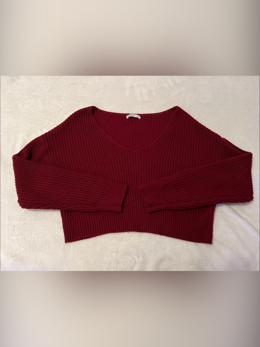 Womens Burgundy Knit V-Neck Sweater